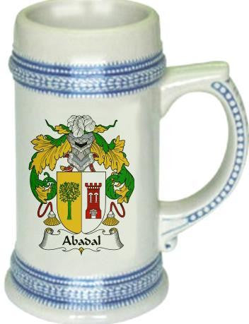 Abadal family crest stein coat of arms tankard mug