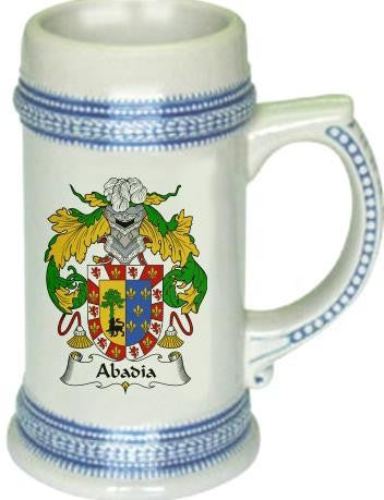 Abadia family crest stein coat of arms tankard mug