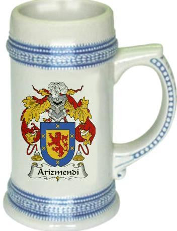 Arizmendi family crest stein coat of arms tankard mug