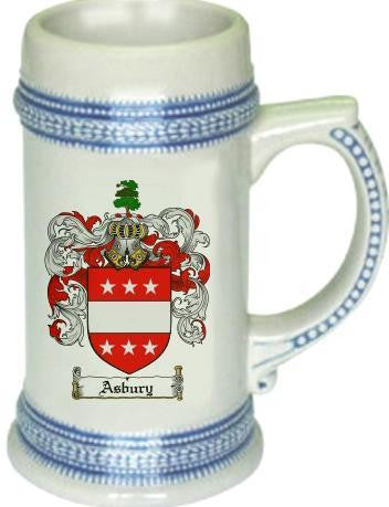 Asbury family crest stein coat of arms tankard mug