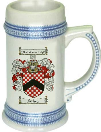 Athey family crest stein coat of arms tankard mug