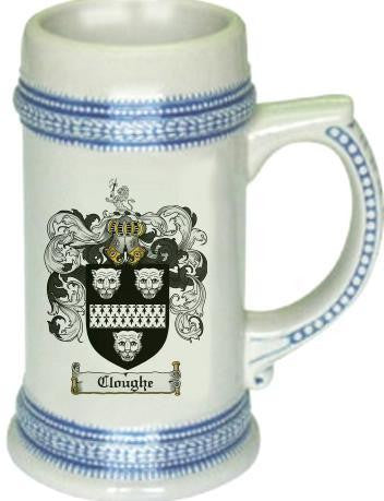 Cloughe family crest stein coat of arms tankard mug
