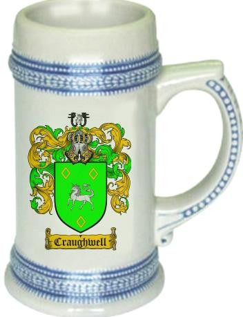Craughwell family crest stein coat of arms tankard mug