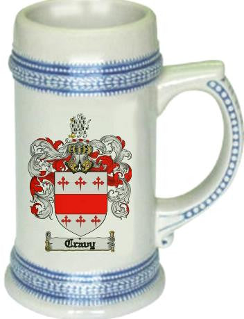 Cravy family crest stein coat of arms tankard mug