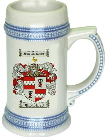 Crawford family crest stein coat of arms tankard mug