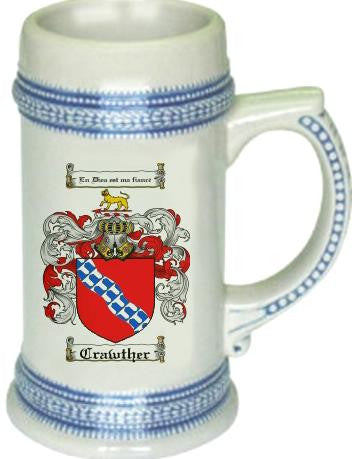 Crawther family crest stein coat of arms tankard mug