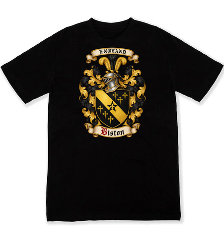 Biston coat of arms on a black Tshirt