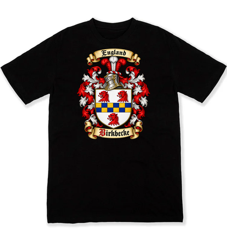 Birkbecke coat of arms on a black Tshirt