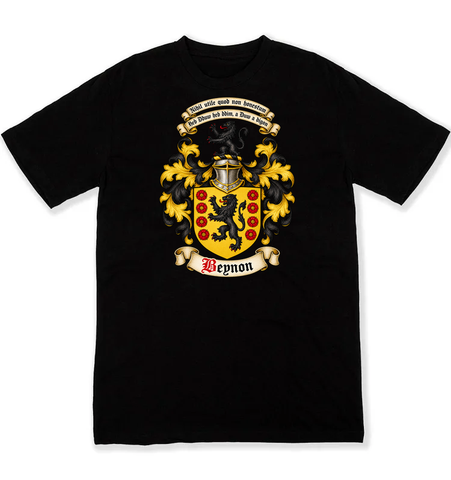 Beynon coat of arms on a black Tshirt