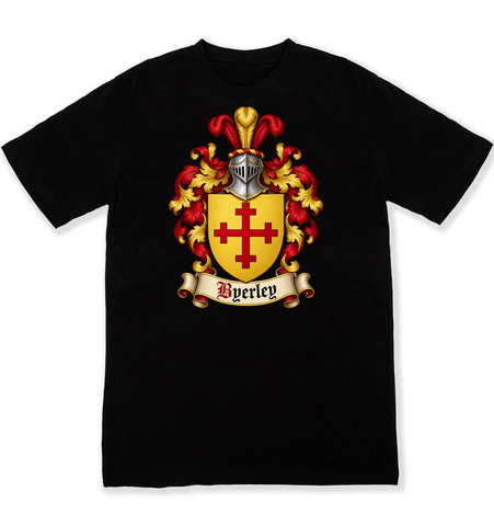 Byerley coat of arms on a black Tshirt