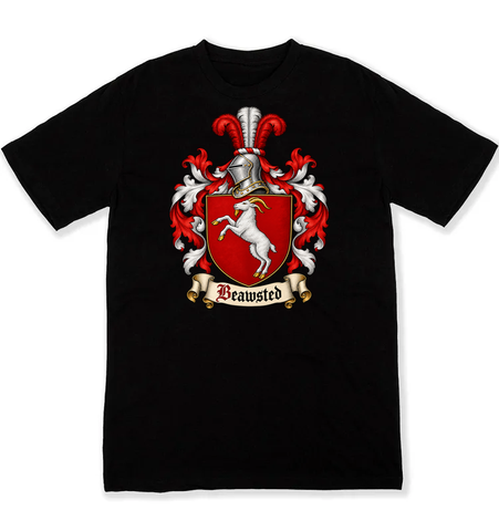Beawsted coat of arms on a black Tshirt