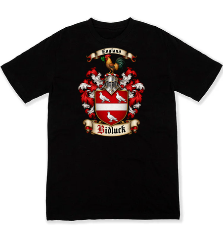 Bidluck coat of arms on a black Tshirt