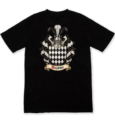 Bezome coat of arms on a black Tshirt