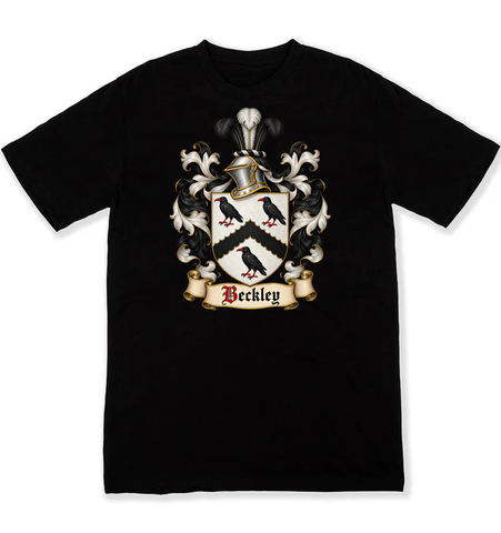 Beckley coat of arms on a black Tshirt