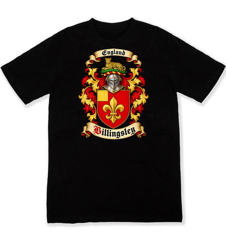Billingsley coat of arms on a black Tshirt