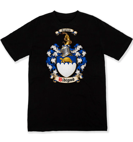 Bidegood coat of arms on a black Tshirt