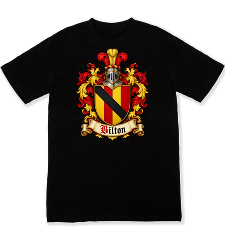 Bilton coat of arms on a black Tshirt