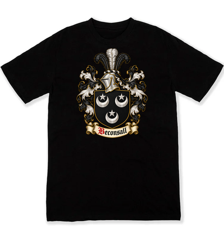 Beconsall coat of arms on a black Tshirt