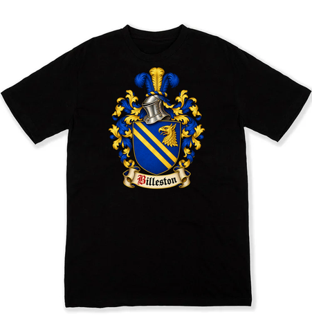 Billeston coat of arms on a black Tshirt