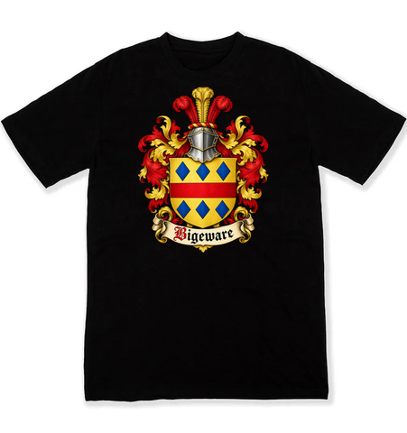 Bigeware coat of arms on a black Tshirt