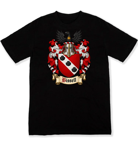 Bissell coat of arms on a black Tshirt