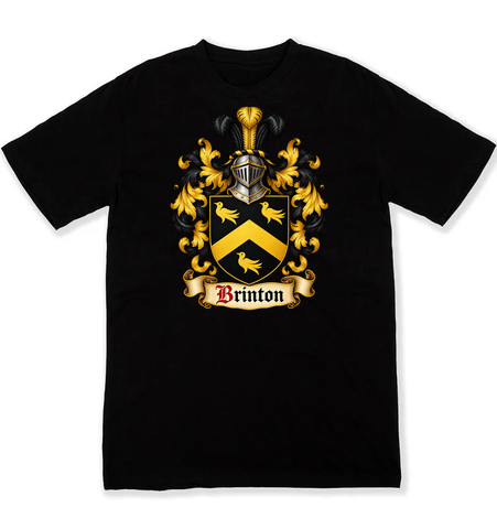 Brinton coat of arms on a black Tshirt