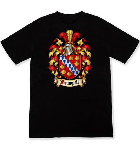 Beawpell coat of arms on a black Tshirt