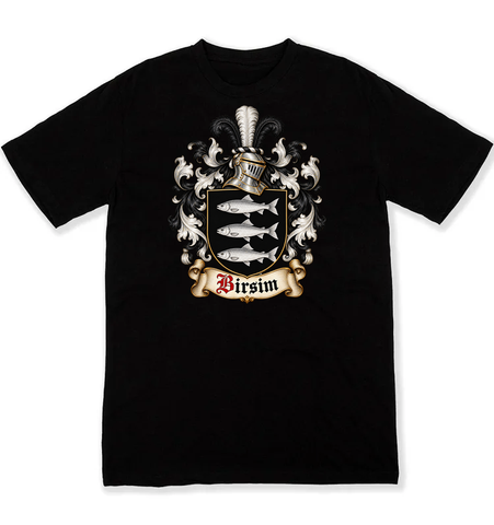 Birsim coat of arms on a black Tshirt