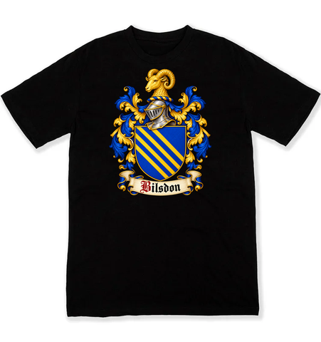 Bilsdon coat of arms on a black Tshirt