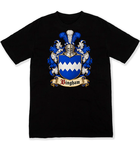 Bingham coat of arms on a black Tshirt