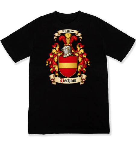 Becham coat of arms on a black Tshirt