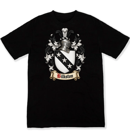 Bilkston coat of arms on a black Tshirt