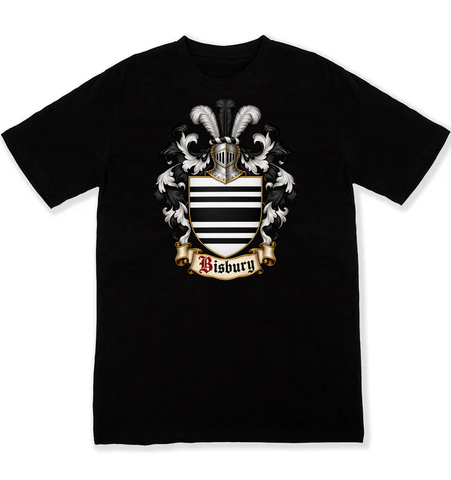 Bisbury coat of arms on a black Tshirt