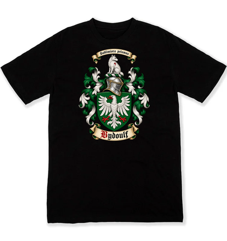 Bydoulf coat of arms on a black Tshirt