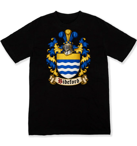 Bideford coat of arms on a black Tshirt