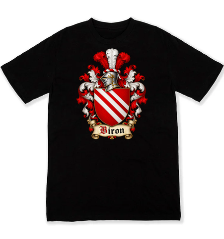 Biron coat of arms on a black Tshirt