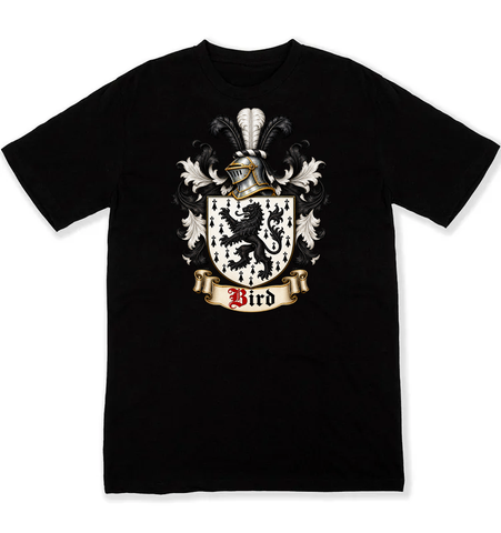 Bird coat of arms on a black Tshirt