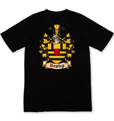 Bewley coat of arms on a black Tshirt