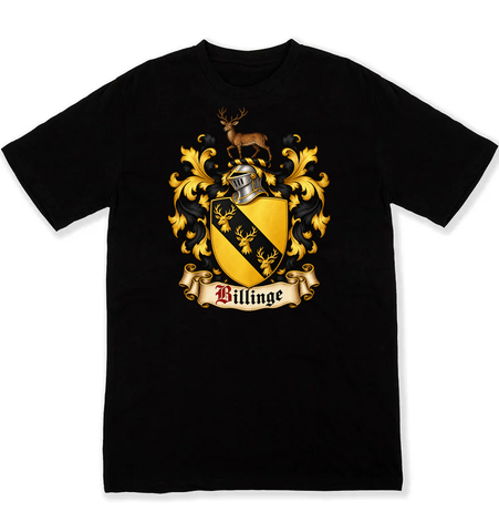 Billinge coat of arms on a black Tshirt