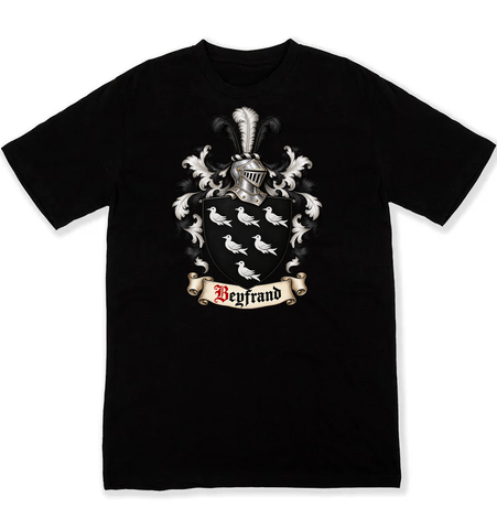 Beyfrand coat of arms on a black Tshirt