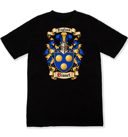 Bisset - Burke p85 - Worcestershire three bezants coat of arms on a black Tshirt