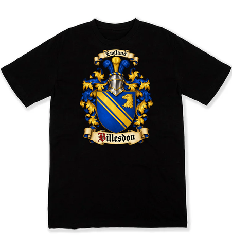 Billesdon coat of arms on a black Tshirt