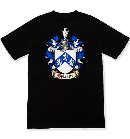 Bykenore coat of arms on a black Tshirt