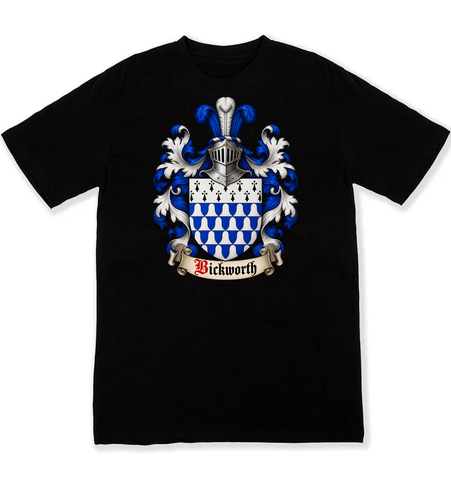 Bickworth coat of arms on a black Tshirt