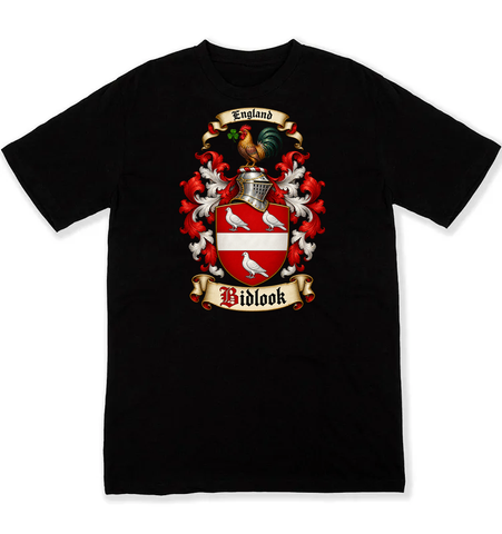Bidlook coat of arms on a black Tshirt