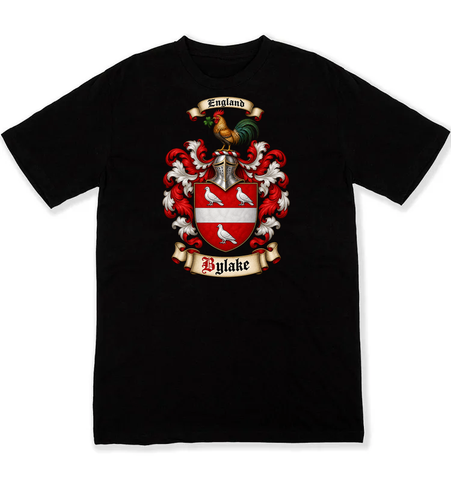 Bylake coat of arms on a black Tshirt