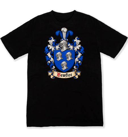 Bewfice coat of arms on a black Tshirt