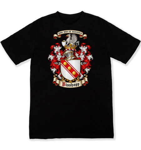 Bisshopp coat of arms on a black Tshirt