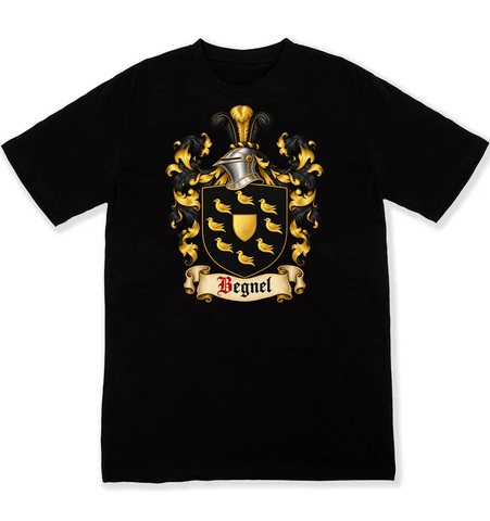 Begnel coat of arms on a black Tshirt