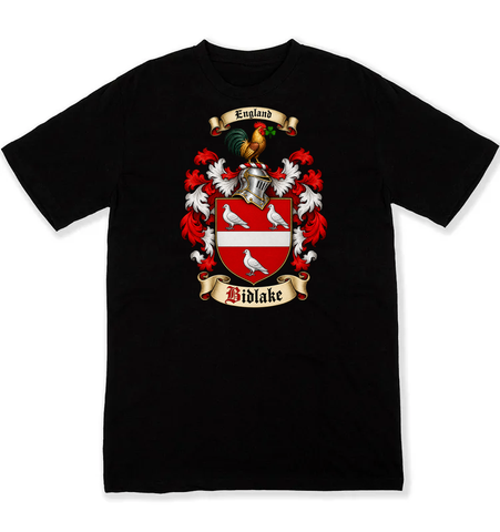 Bidlake coat of arms on a black Tshirt